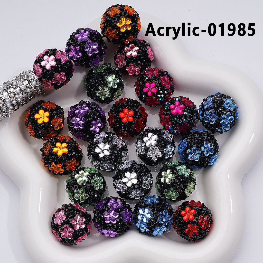 Mini Shiny Cone Shape Cute Flowers Acrylic Beads Clear Rhinestones Round, 20MM