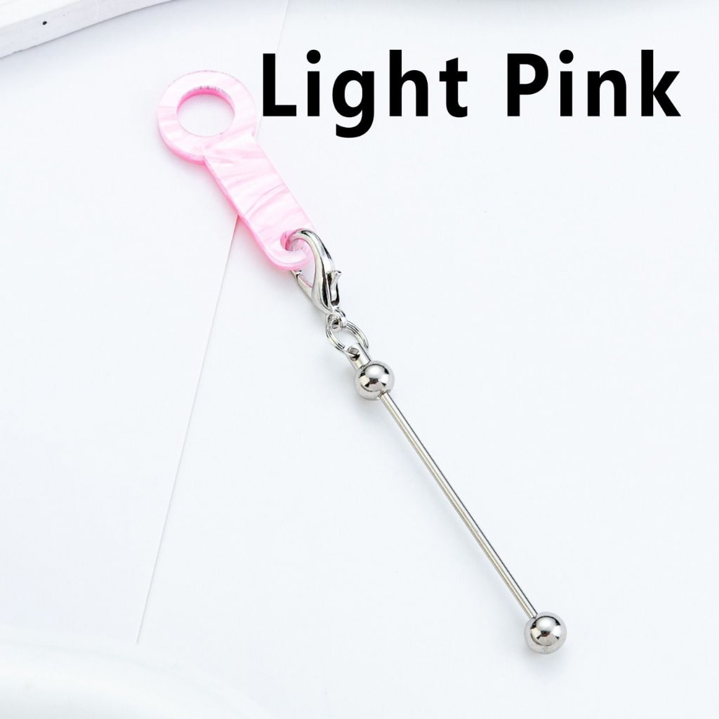 Silver Metal Bar DIY Beadable for Keychain with Carabiner Hook Plastic Long Ring Hoop on Cup's Straw 120MM
