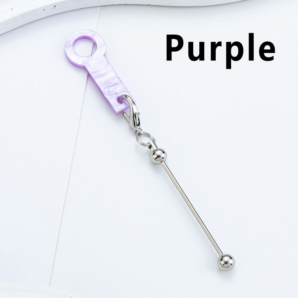 Silver Metal Bar DIY Beadable for Keychain with Carabiner Hook Plastic Long Ring Hoop on Cup's Straw 120MM