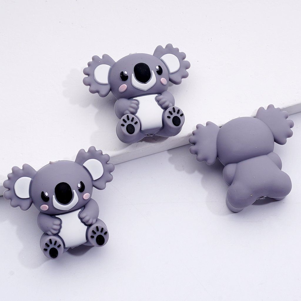 Charming 3D Koala Beads Silicone Craft Pieces in Mixed Colors