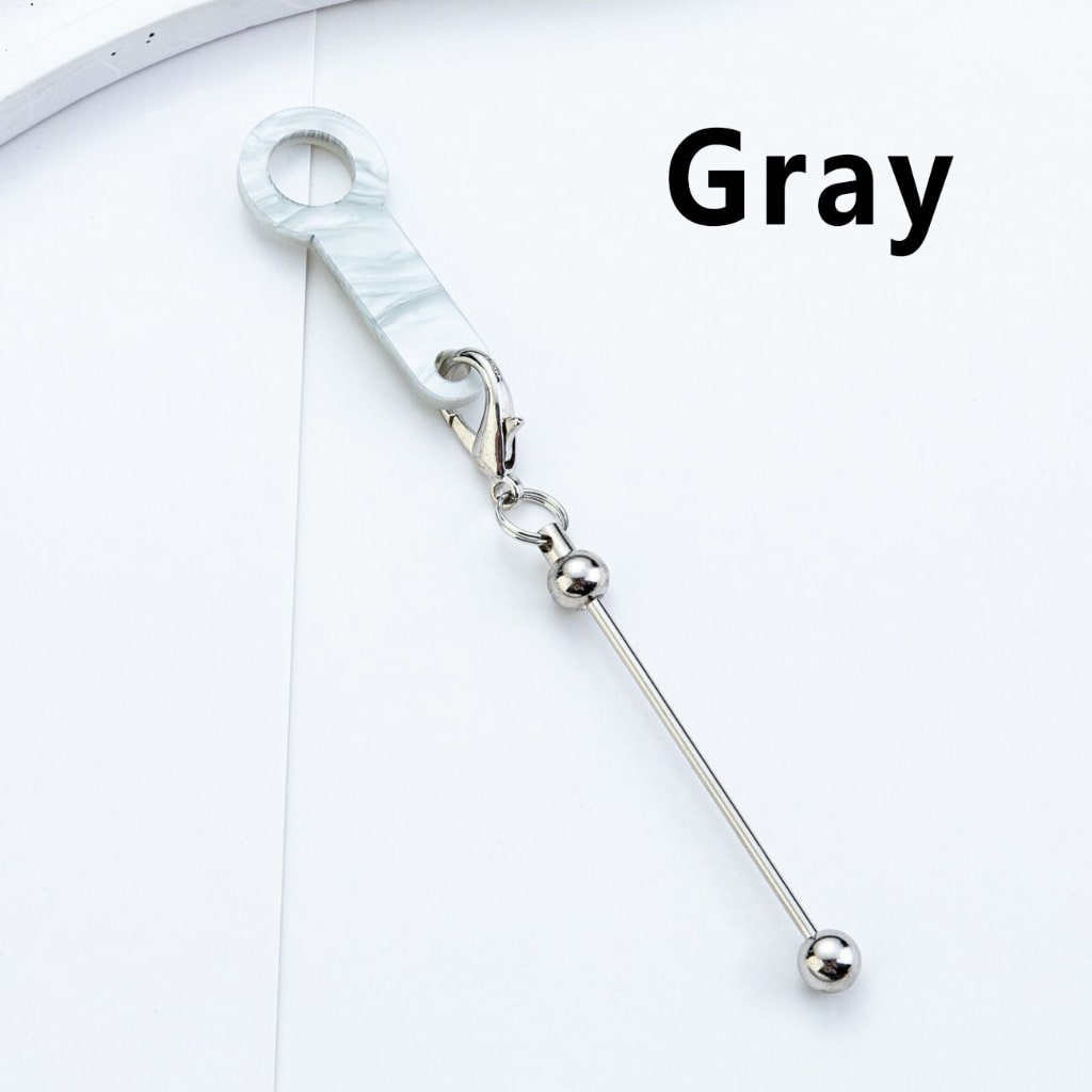 Silver Metal Bar DIY Beadable for Keychain with Carabiner Hook Plastic Long Ring Hoop on Cup's Straw 120MM