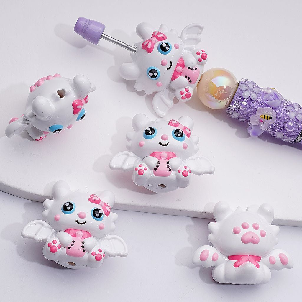 Mini Cute Vivid Elves Fairys with Wings Hand Painted Acrylic Beads 29*37MM