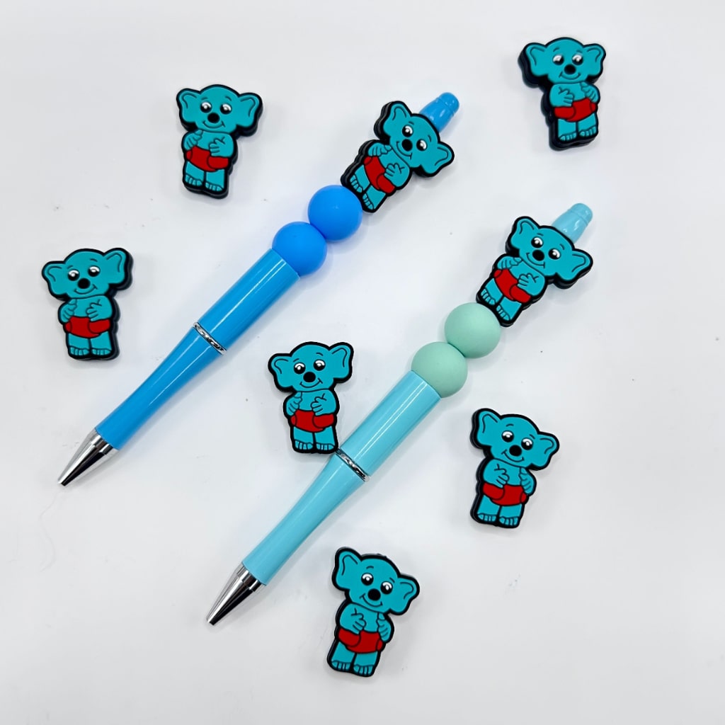 Adorable Blue Bear in Red Clothes Cute Silicone Focal Beads