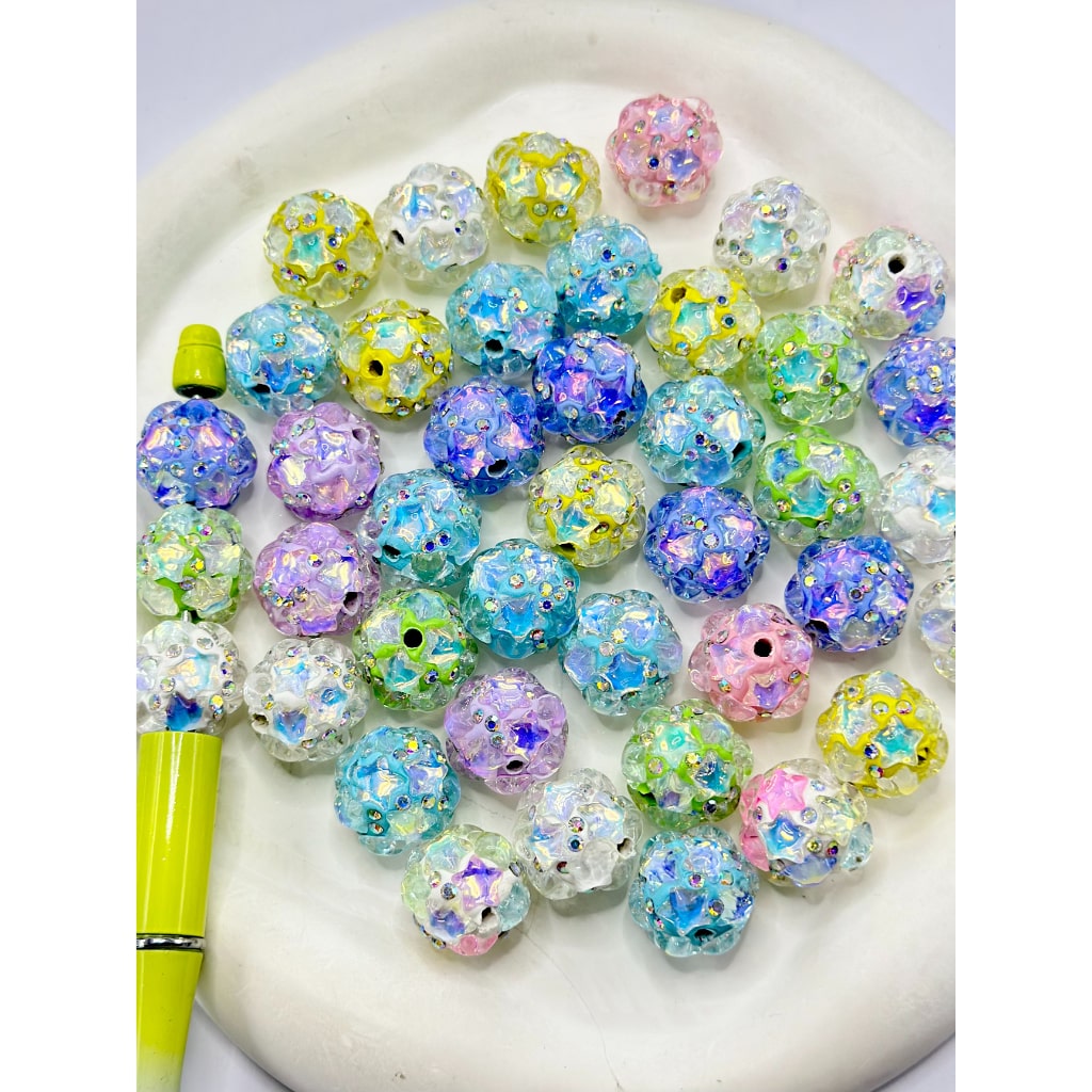 Stars Clear Solid Color AB Rhinestone Clay Beads, Random Mix, 20MM