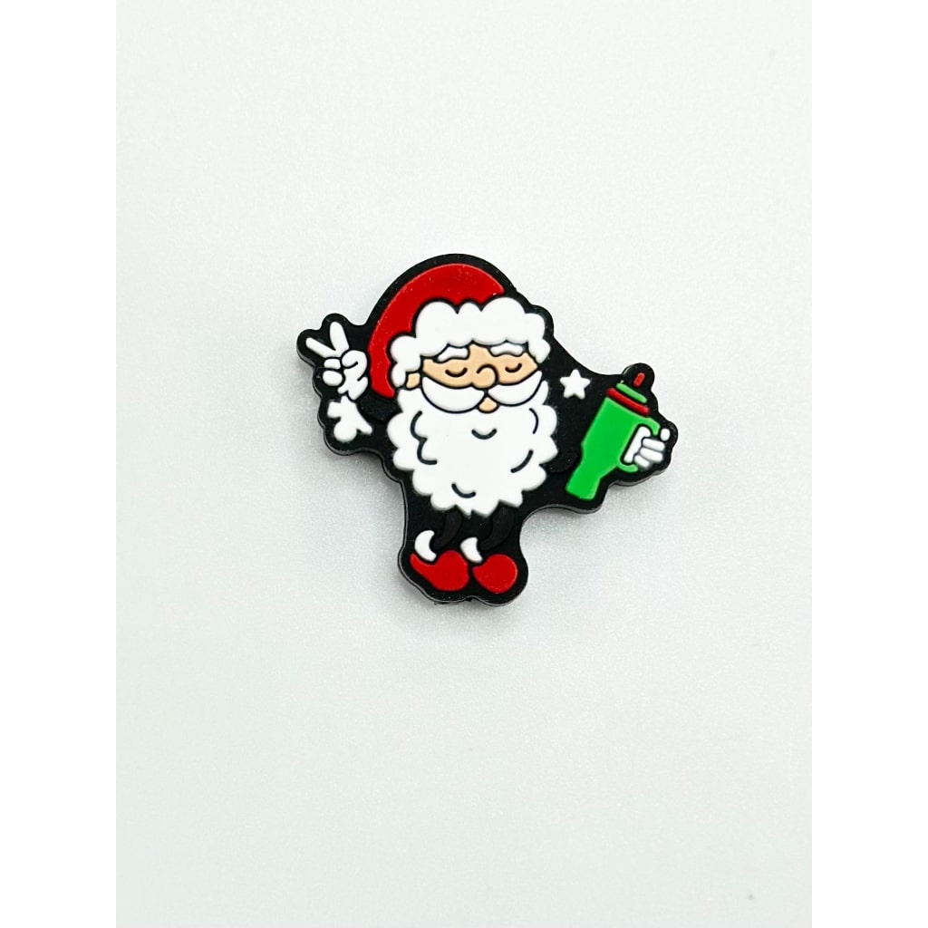 Santa Claus Christmas Father Holds a Green Bottle Cup Silicone Focal Beads