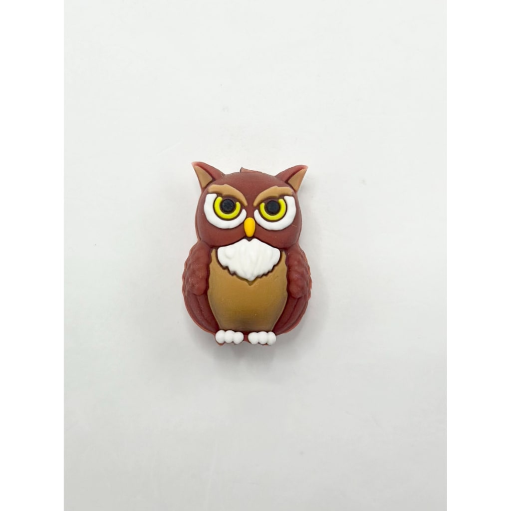 3D Cute Brown Night Owl Staring Silicone Focal Beads