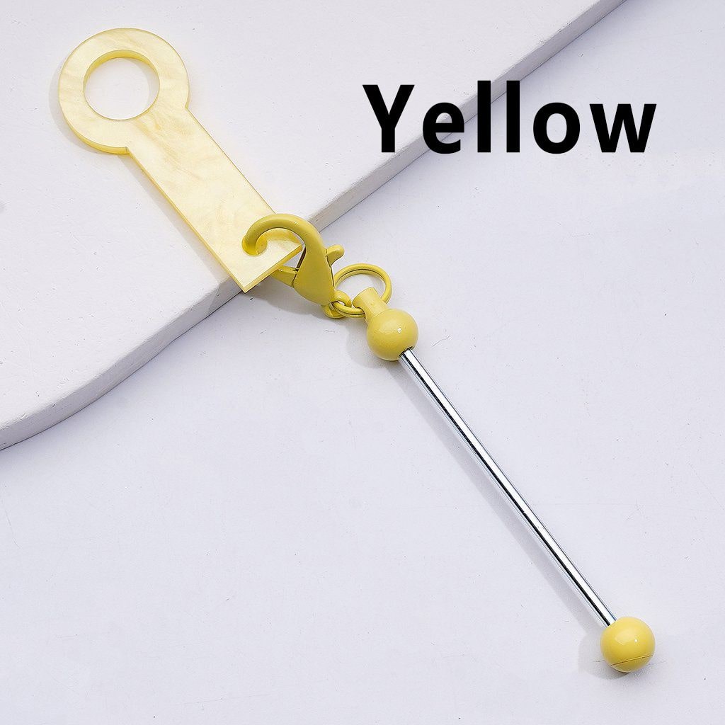 DIY Beadable Keychain Bar Metal Straw Accessory in Solid Color, 116MM with Plastic Ring & Carabiner Clip