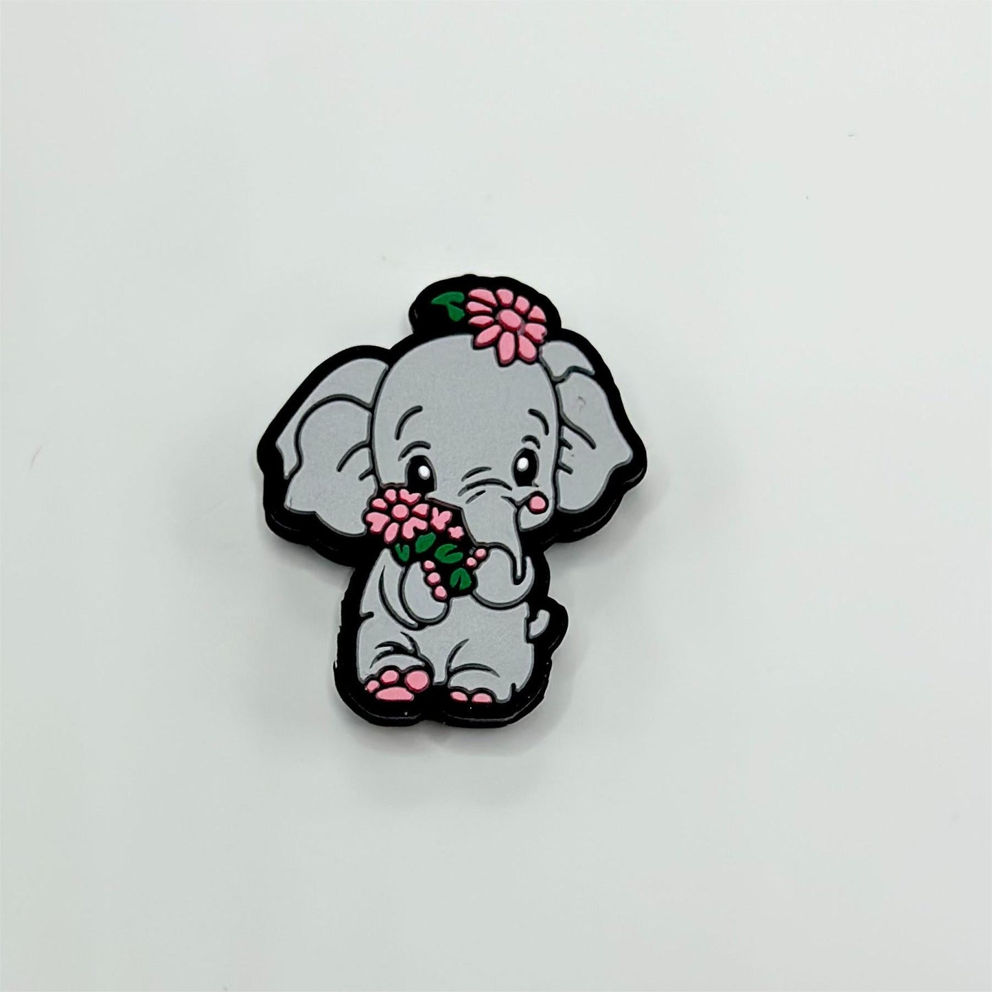 Elephant with Pink Flowers Little Cute Silicone Focal Beads