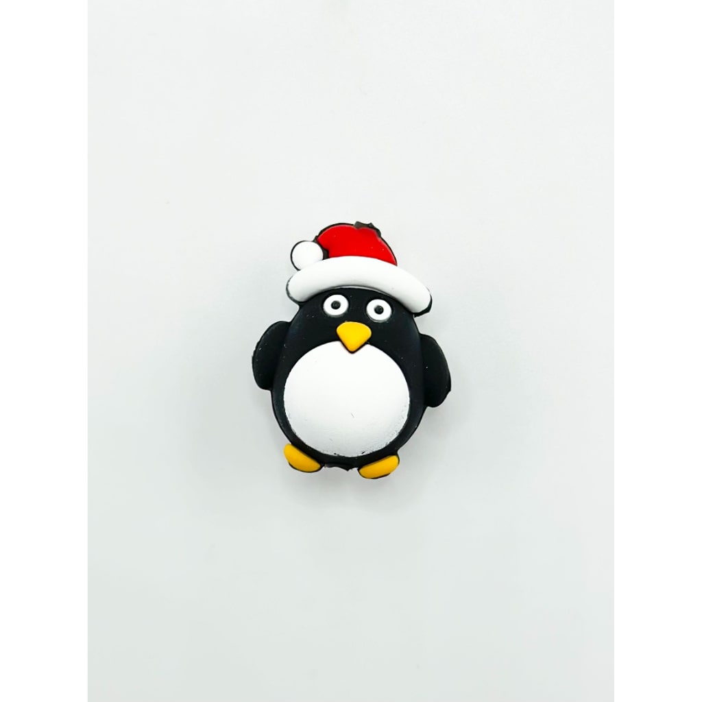 Penguin with 3D Cute Red Christmas Hat Silicone Focal Beads
