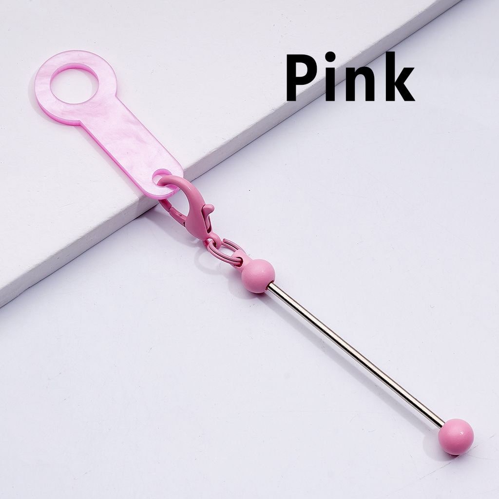 DIY Beadable Keychain Bar Metal Straw Accessory in Solid Color, 116MM with Plastic Ring & Carabiner Clip