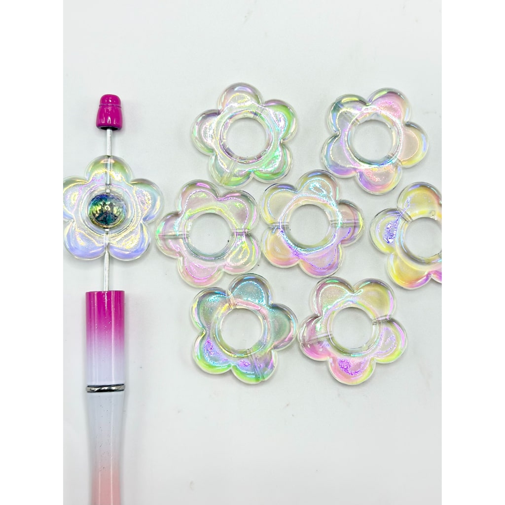 Color Flower DIY Shiny Clear AB Shape Base Acrylic Beads, 33MM