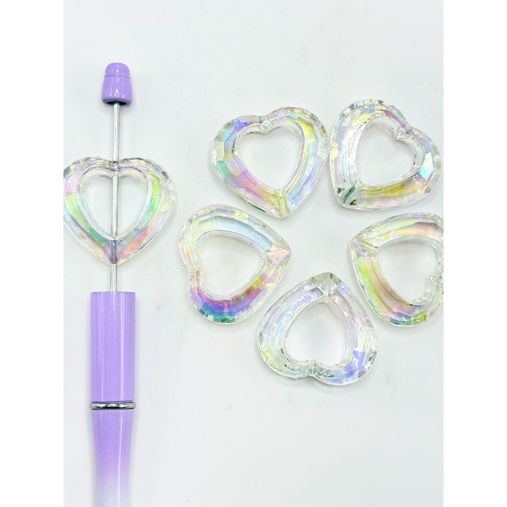 Clear AB Color Heart Frame DIY Shiny Base Acrylic Beads, 32*29MM