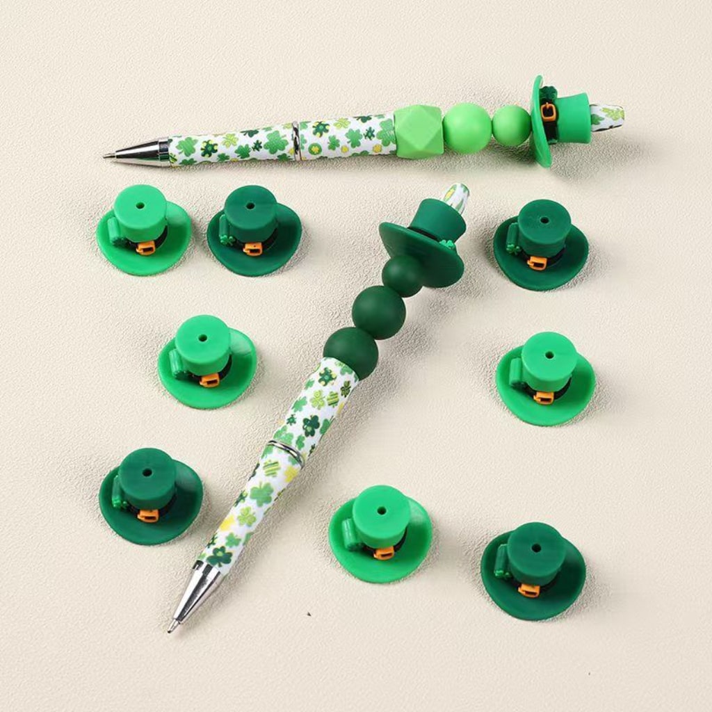 Gentleman 3D Green Color Hat Silicone Focal Beads