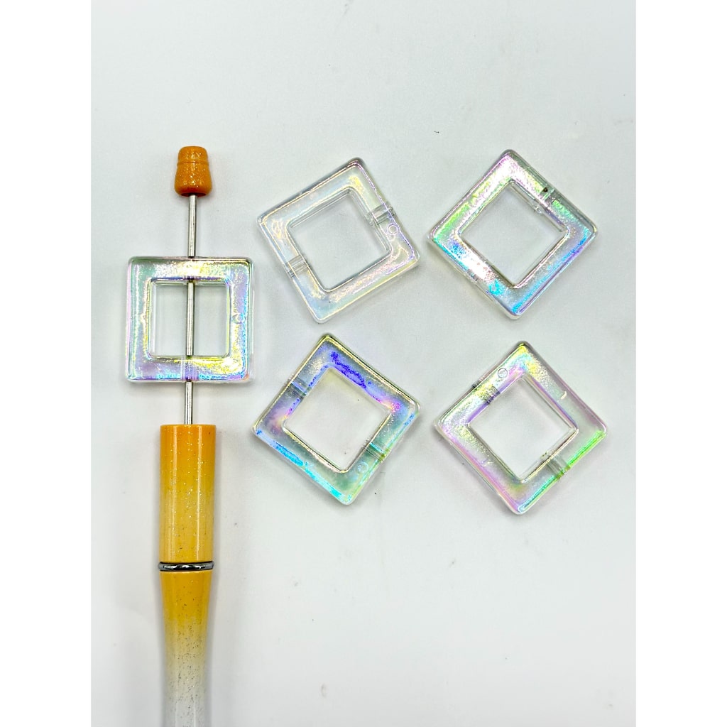 Clear AB Color DIY Shiny Square Frame Base Acrylic Beads, 27*27MM