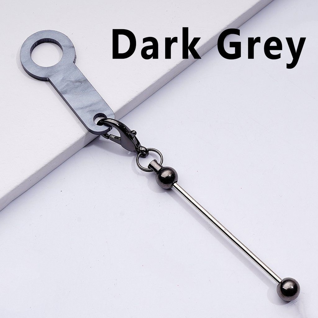 DIY Beadable Keychain Bar Metal Straw Accessory in Solid Color, 116MM with Plastic Ring & Carabiner Clip
