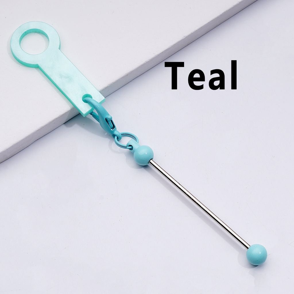 DIY Beadable Keychain Bar Metal Straw Accessory in Solid Color, 116MM with Plastic Ring & Carabiner Clip
