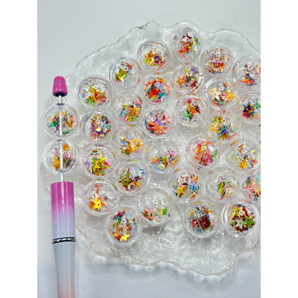 Ball Shake Clear Hollow Globe Acrylic Beads Colorful Confetti Flake Star Inside, Random Mix, 20MM
