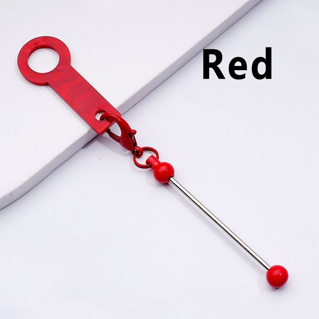 DIY Beadable Keychain Bar Metal Straw Accessory in Solid Color, 116MM with Plastic Ring & Carabiner Clip