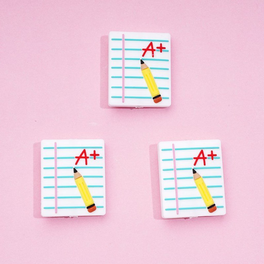 Teacher School Mini Notebook Pencil Silicone Focal Beads