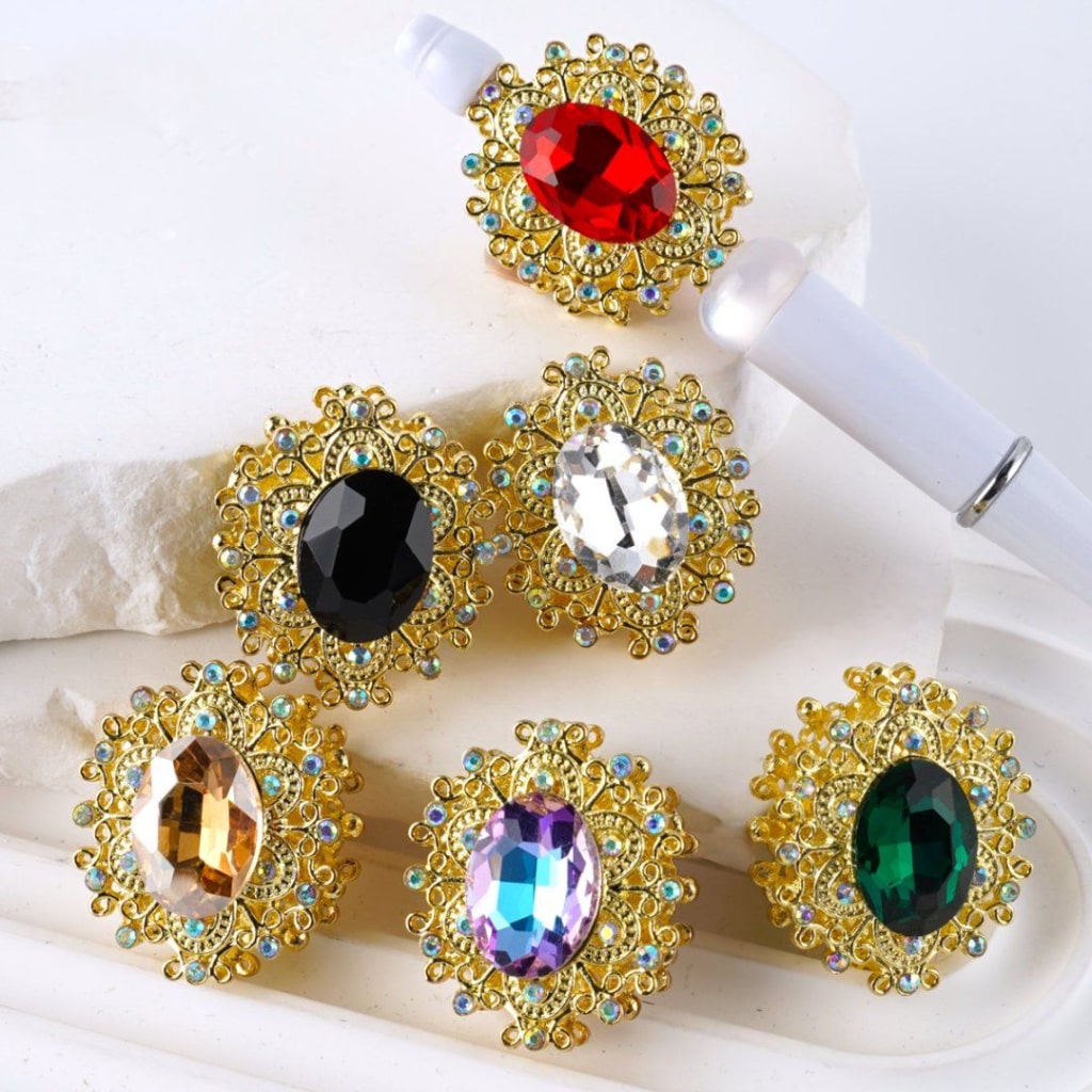 Silver Alloy Flowers & Delicate Gold with Mini AB & Large Oval Shape Rhinestones Beads, Around 32*28MM, Random Mix