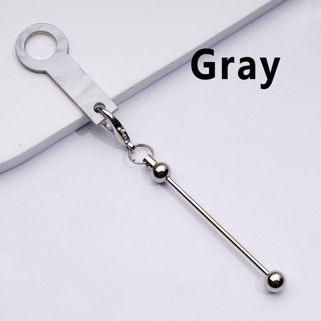 DIY Beadable Keychain Bar Metal Straw Accessory in Solid Color, 116MM with Plastic Ring & Carabiner Clip