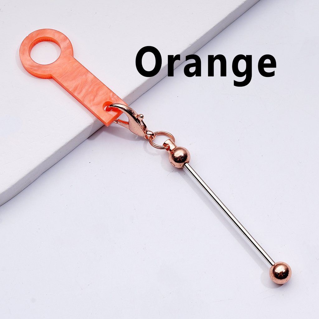 DIY Beadable Keychain Bar Metal Straw Accessory in Solid Color, 116MM with Plastic Ring & Carabiner Clip
