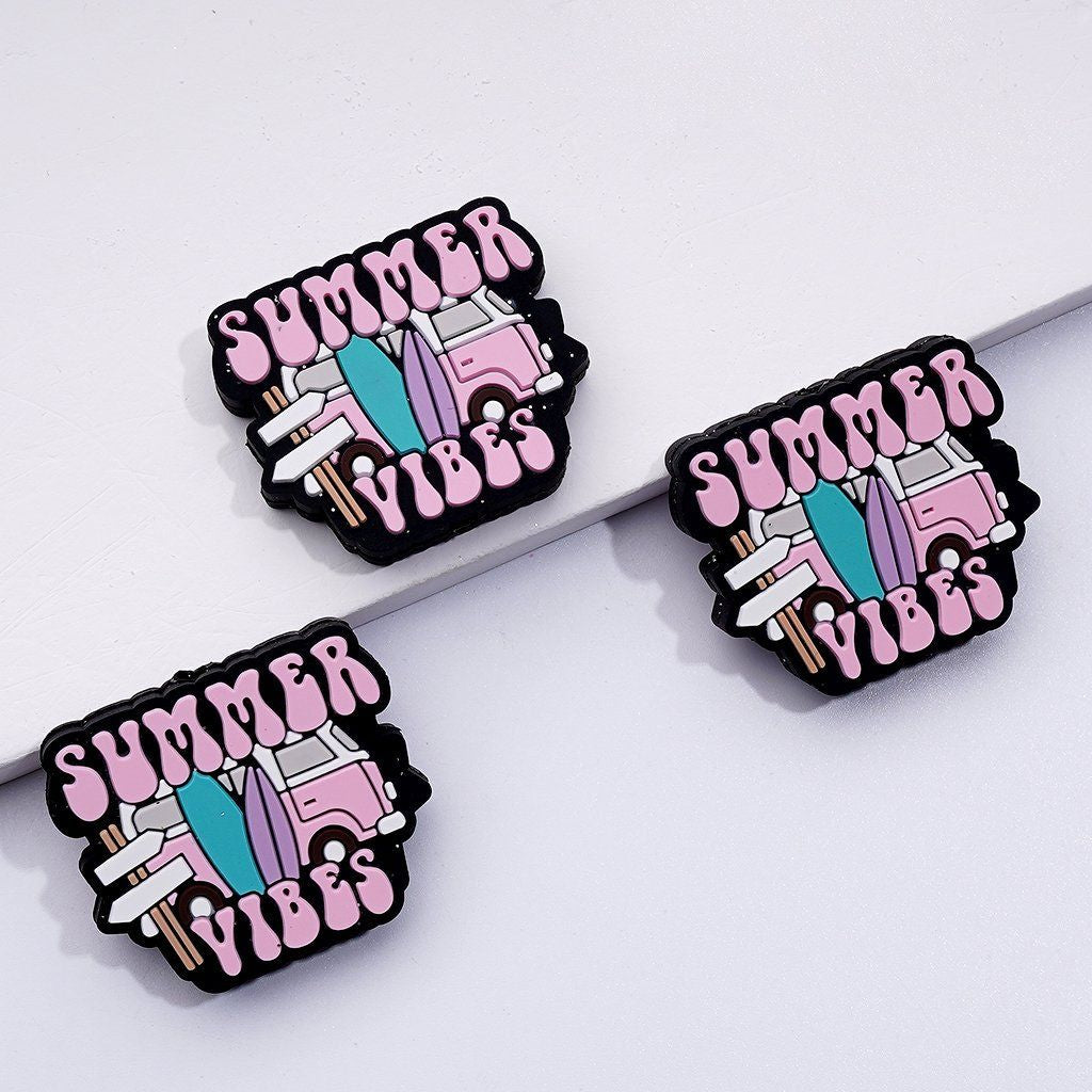 Vibrant Pink Summer Van Silicone Focal Beads Fun & Trendy Craft Accent