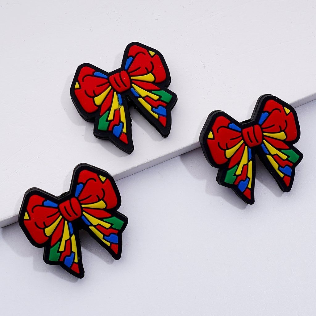 Vibrant Bowknot Silicone Focal Beads Adorable & Colorful Craft Accent
