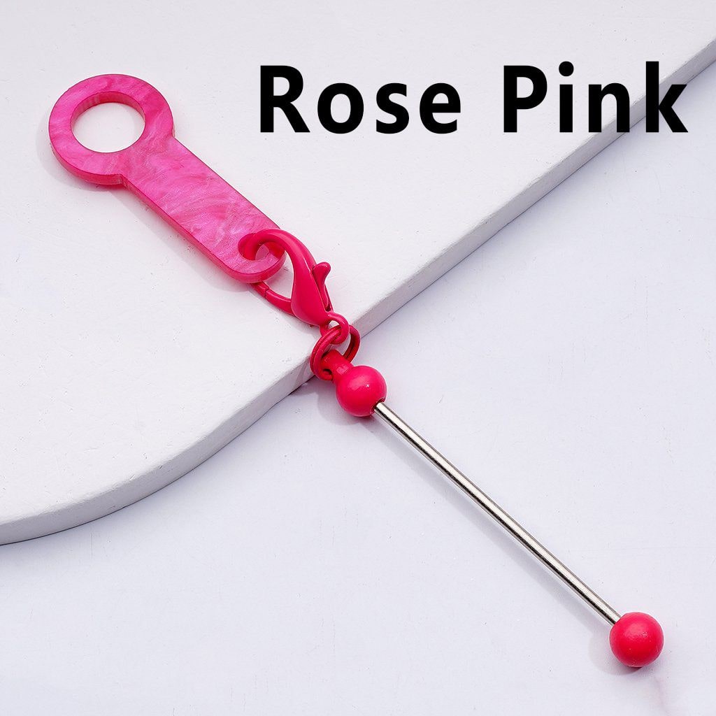 DIY Beadable Keychain Bar Metal Straw Accessory in Solid Color, 116MM with Plastic Ring & Carabiner Clip