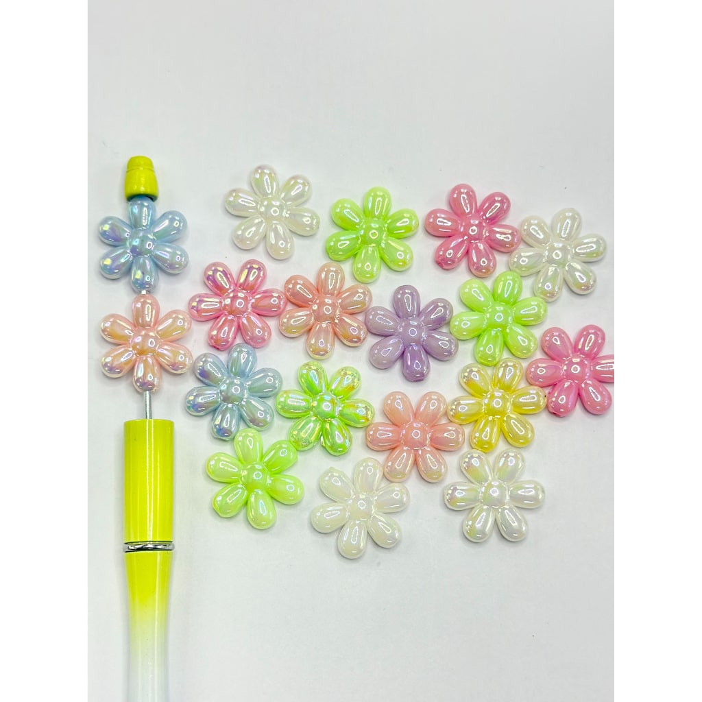 Colorful Flowers UV Finish Acrylic Beads, Random Mix, 24MM