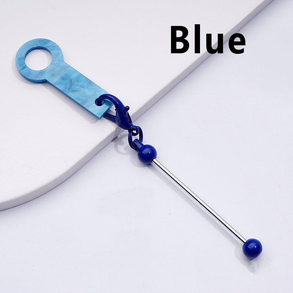 DIY Beadable Keychain Bar Metal Straw Accessory in Solid Color, 116MM with Plastic Ring & Carabiner Clip