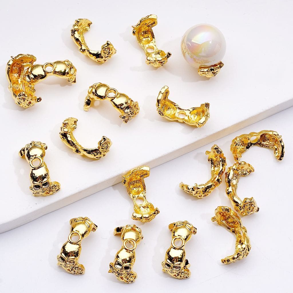 Halloween Skull & Rose Bead Cage Cap Fancy Mixed Metal Skeleton Design (Fits 16MM)