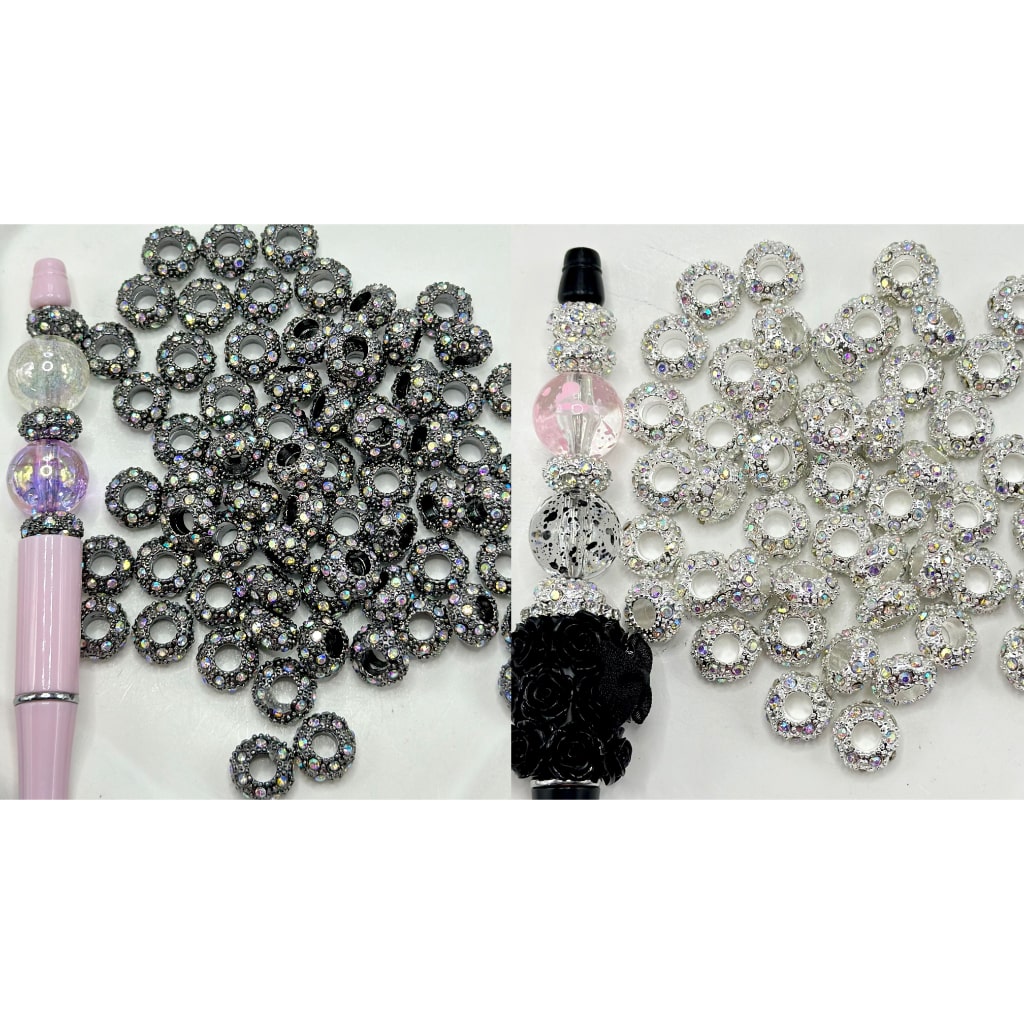 Metal Beadable Spacers with AB Color Rhinestone, 12mm