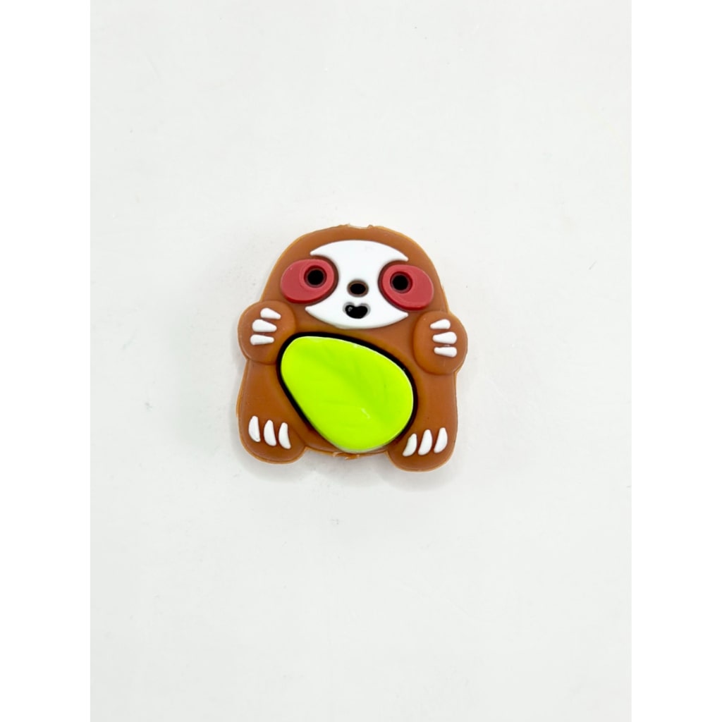 3D Green Leaf Little Cute Sloth Bradypod Holds Silicone Focal Beads