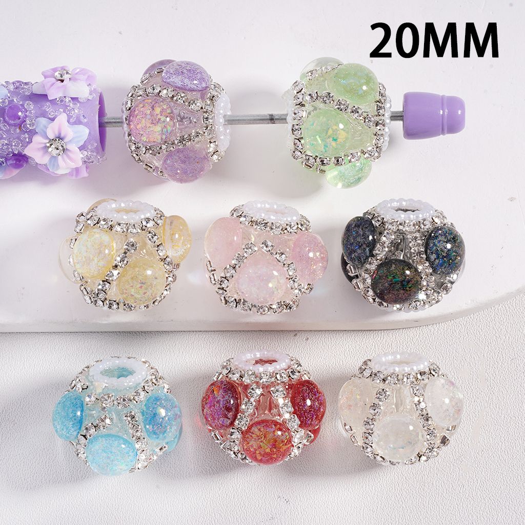Sparkling Pearl-Loop with Shiny Flakes & Rhinestones Colorful Acrylic Beads 20mm Random Mix