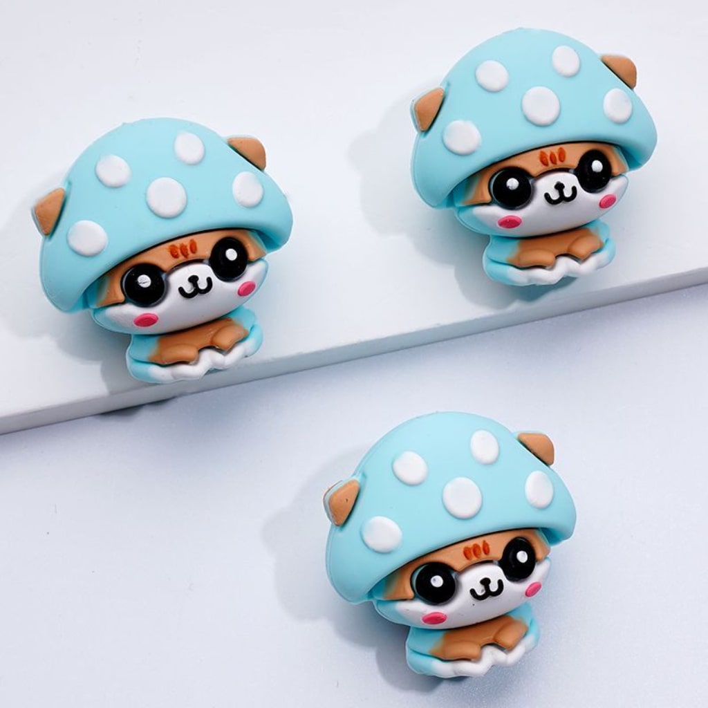 3D Puppies Cute Dogs Animal with Mushroom Hats Caps Silicone Focal Beads