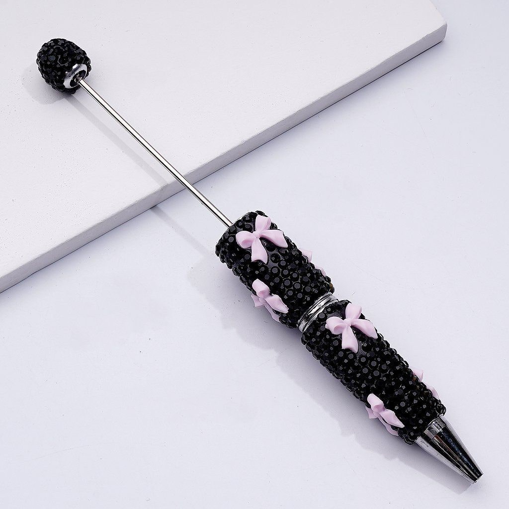 Colorful Clay Pen with Bowknots Beadable Design with Black Rhinestones in Pink, Red, Blue & White