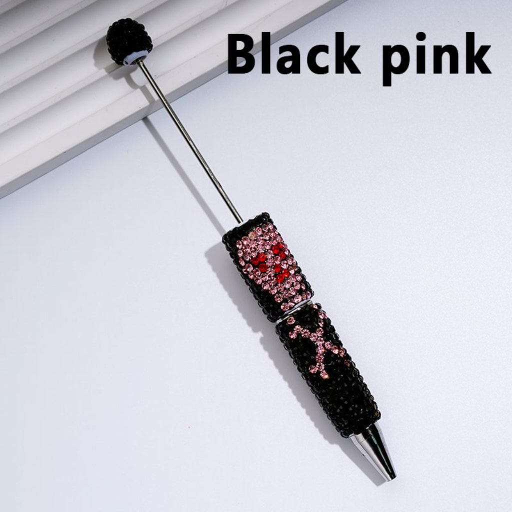 Skull Head Design Horror Skeleton Beadable Clay Pens with Colorful Rhinestones Covered the Entire Pen