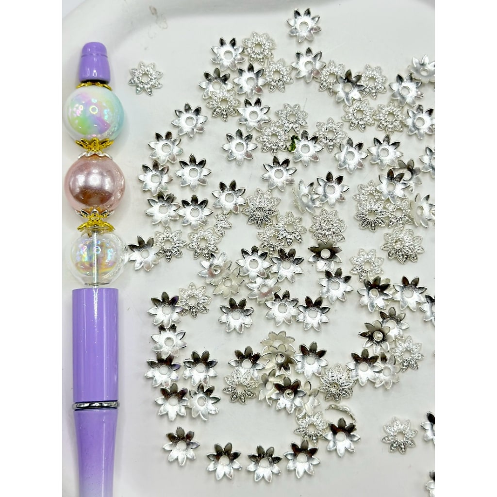 Beadable Flower Metal End Cap Spacer Beads, 10MM