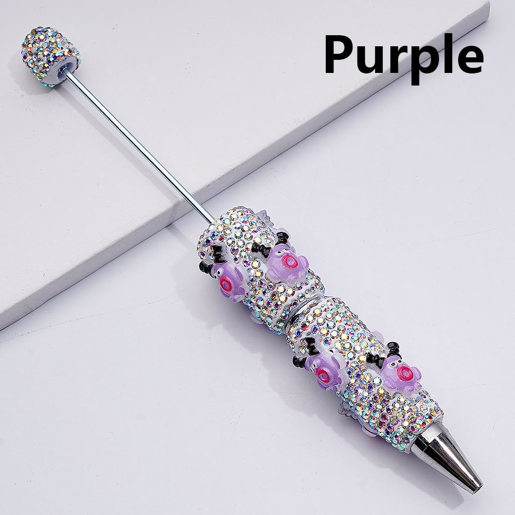 Cartoon with Bald Head Sausage Mouth Little Cute AB Rhinestones Beadable Clay Pens