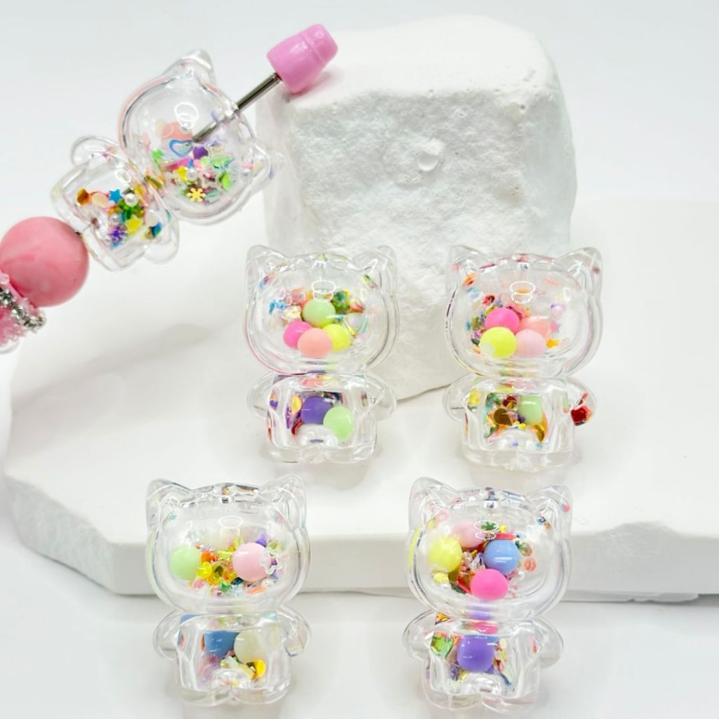 Colorful Confetti Flake Star Snowflake Ball Heart Inside, Clear Hollow Bear Shake Acrylic Beads Around 35*25MM