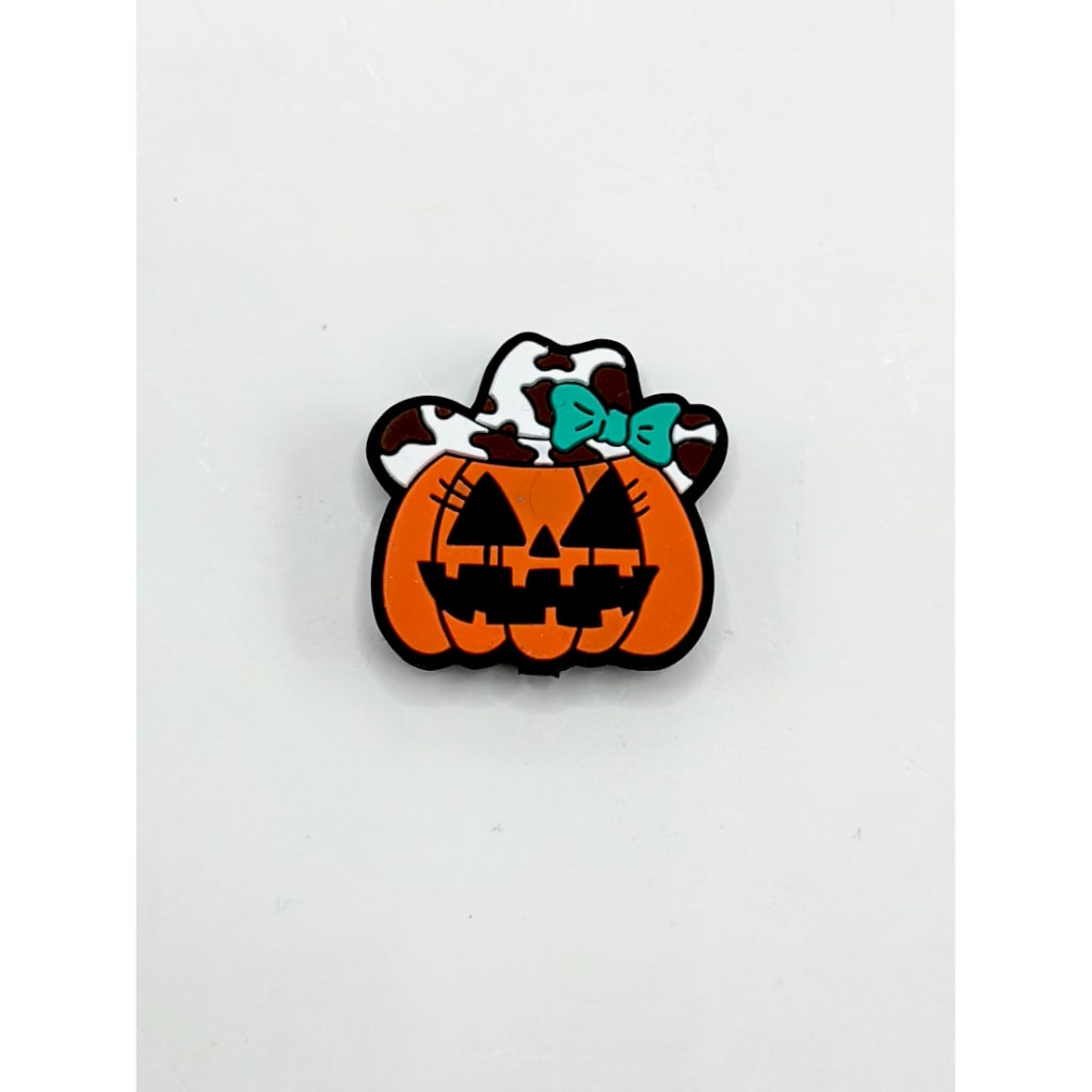 Cow Print Hat Blue Bowknot Pumpkin with Brown Silicone Focal Beads