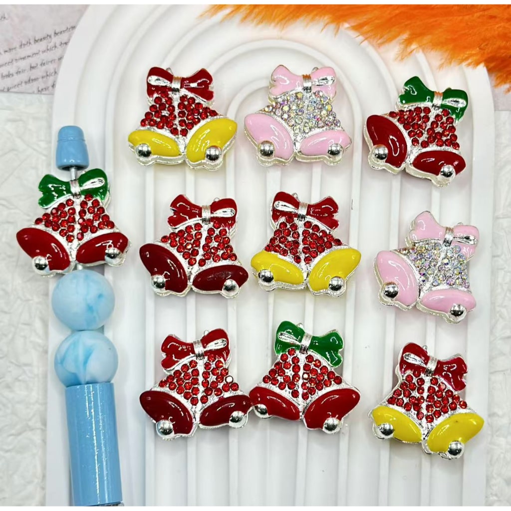 Delicate Bowknot Shiny Rhinestones with Silver Color Alloy Wind Chime Bell, Random Mix, Around 25*27MM
