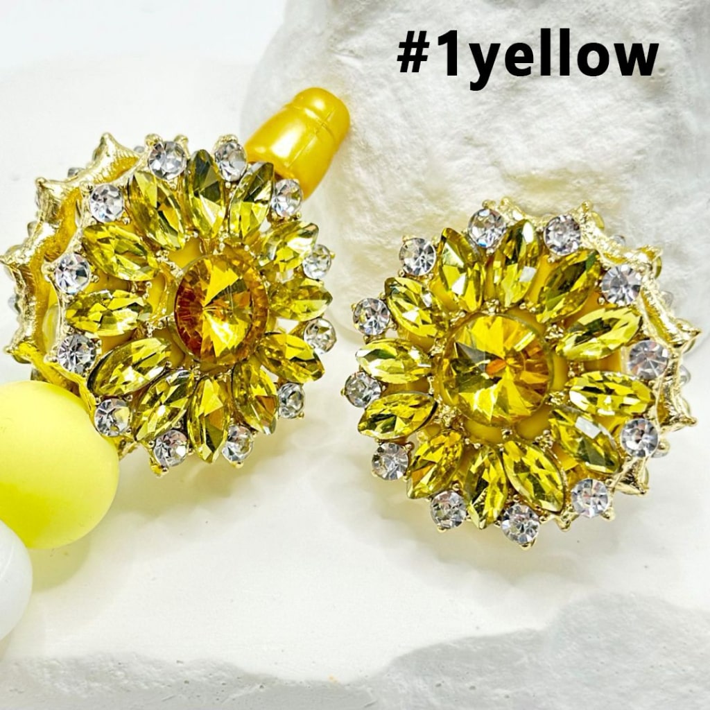 Bling Bling Exquisite Gold Alloy Sunflower with Shiny Multi-Color Rhinestones, Oval Pearls, and Clay Beads, Around 32MM