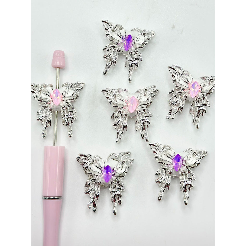 Butterfly Fusiform Rhinestone Silver Alloy Metal Clay Beads, 33*32MM