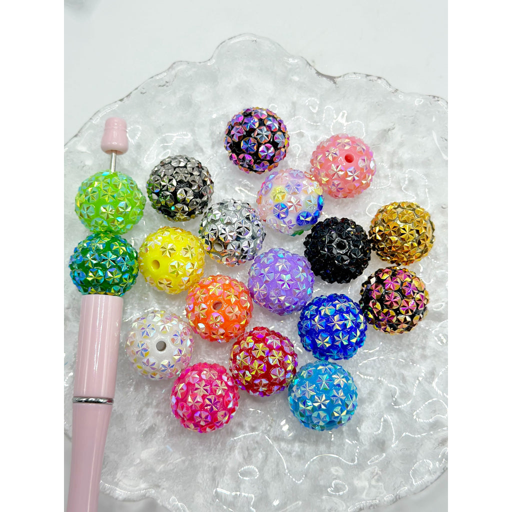 Round Shiny Hexagonal Leaves Carved Acrylic Beads, Random Mix, 20MM