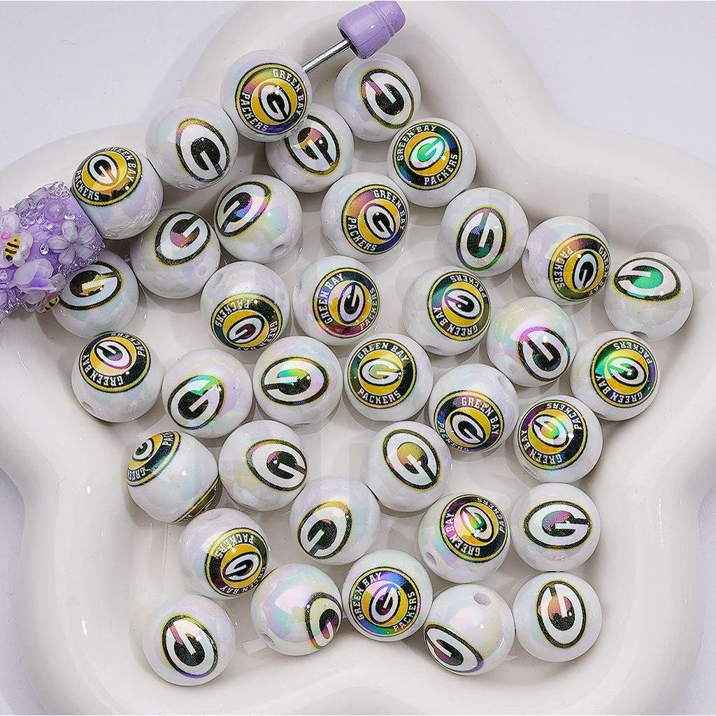 NF Football Teams USA American UV Coating Round Acrylic Beads, 16MM, Random Mix and Single Team Both Available to Choose