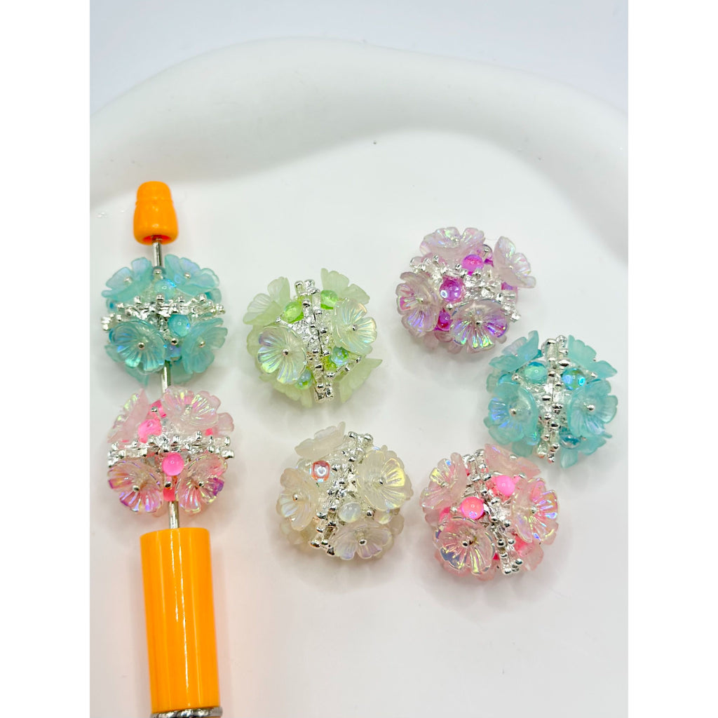 Colorful Pearls with Silver UV Alloy Acrylic Beads, Random Mix, 20MM by 22MM