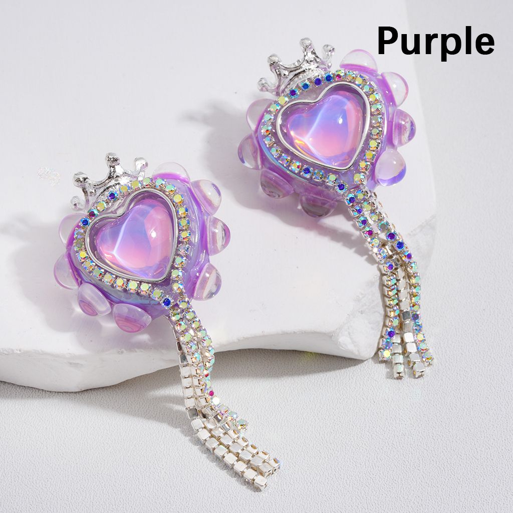 Cute Heart with Silver Alloy Crown and AB Rhinestone Chains Acrylic Beads 25*28MM
