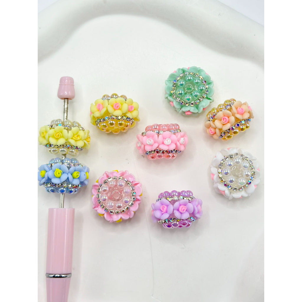 Rhinestone Pearl Chain Clear Vivid Small Flower Acrylic Beads, Random Mix, 23MM
